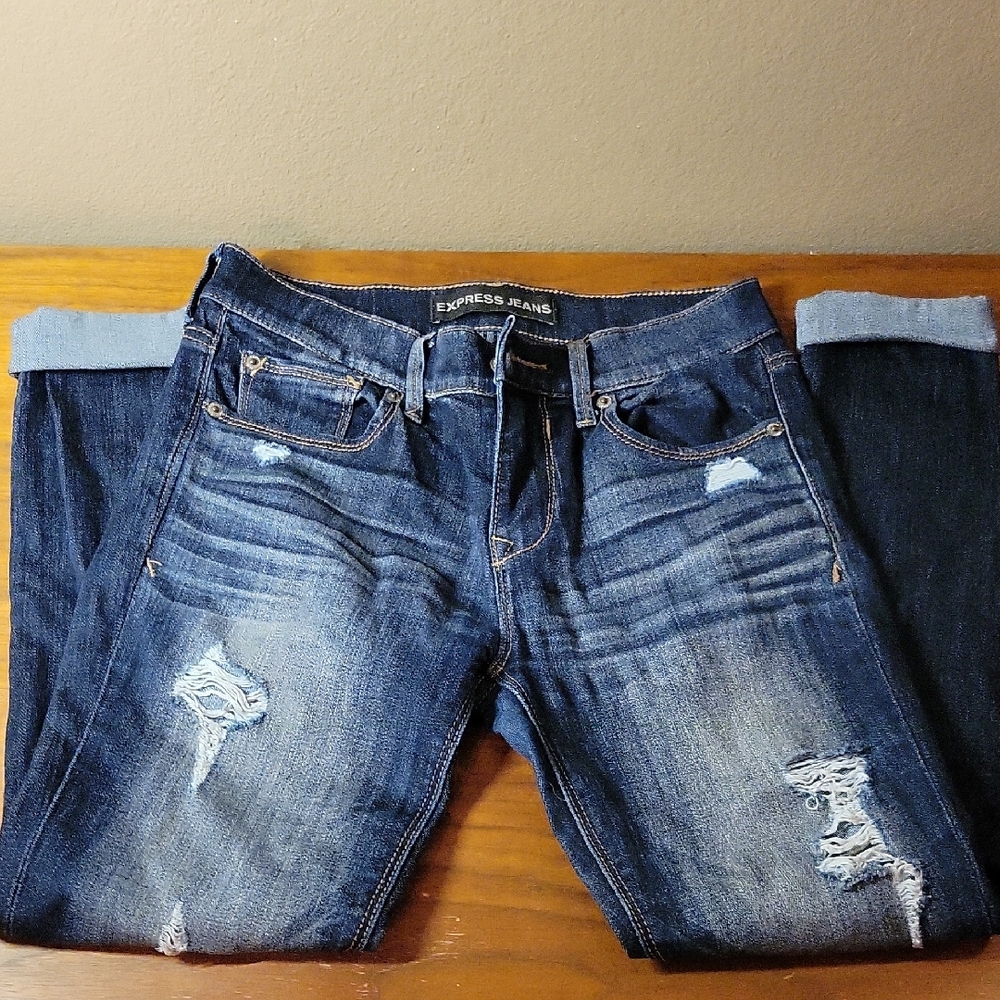Express Dark Blue Distressed Jeans